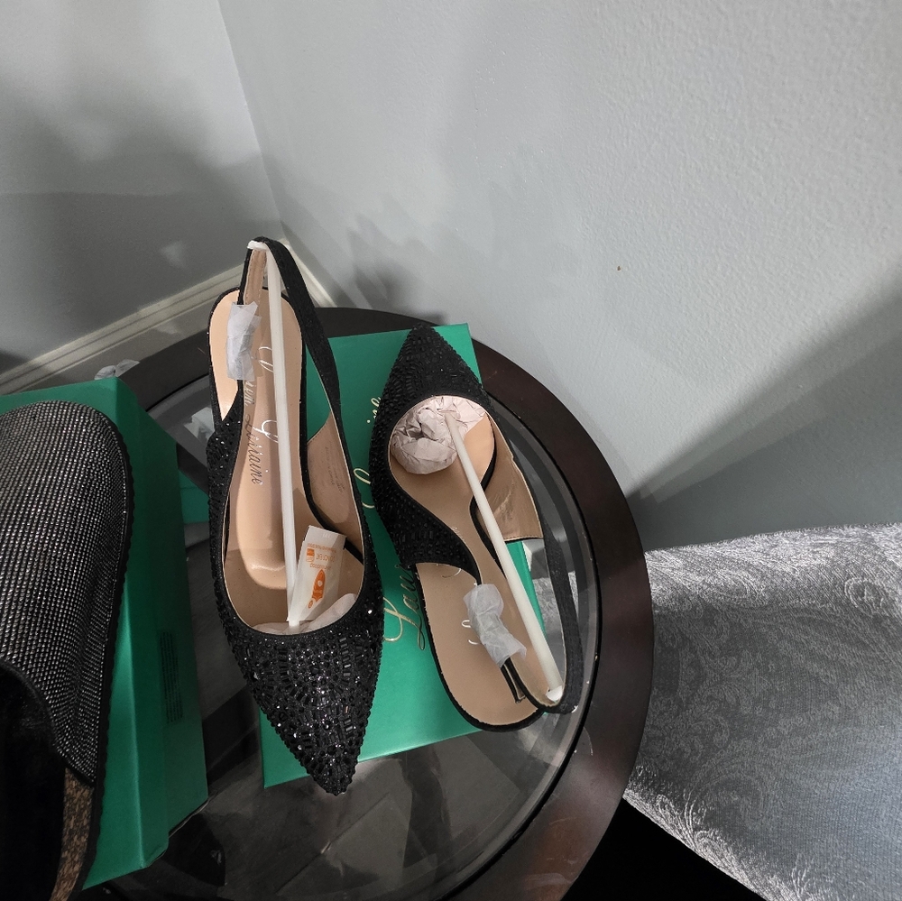 Rachel Black Sparkling Slingback Heels Size 10